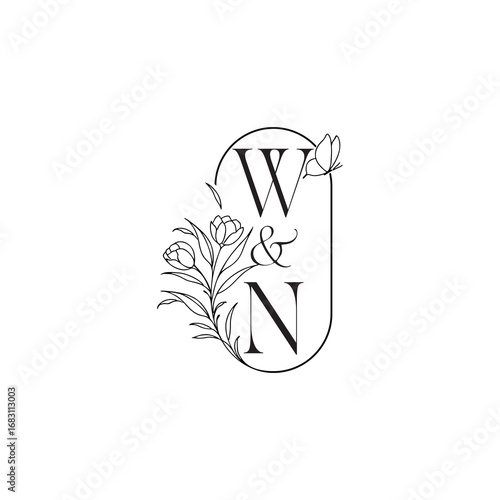 luxury minimalist logo design WN caligraphic style monogram letter wedding initial concept alphabet