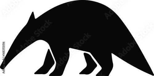 Illustrator Vector Anteater walking forward foraging black and white silhouette