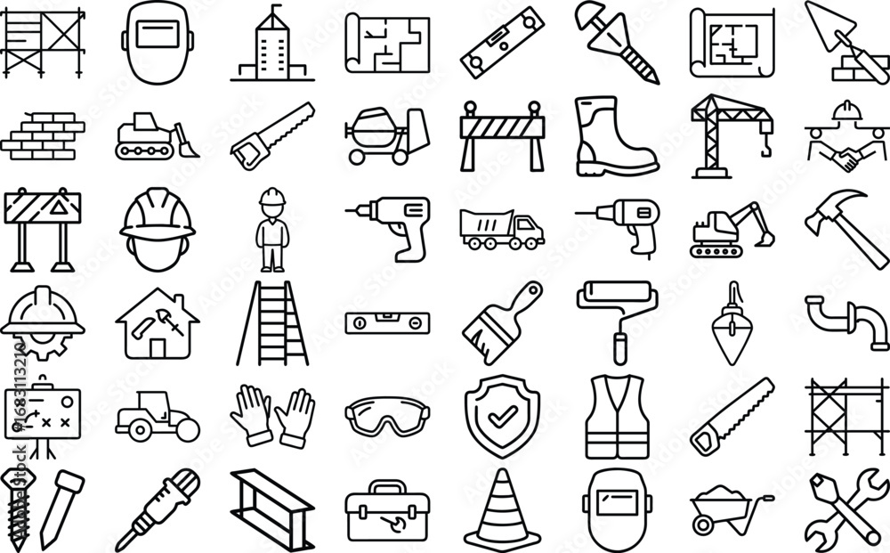 Obraz premium Collection of construction industry tools and equipment icons building