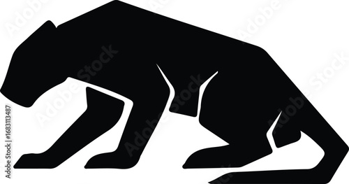 Illustrator Vector Crouching panther wild cat animal black silhouette