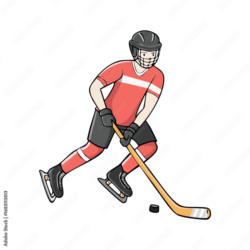 Fototapeta premium Hockey player icon hand draw ai generated
