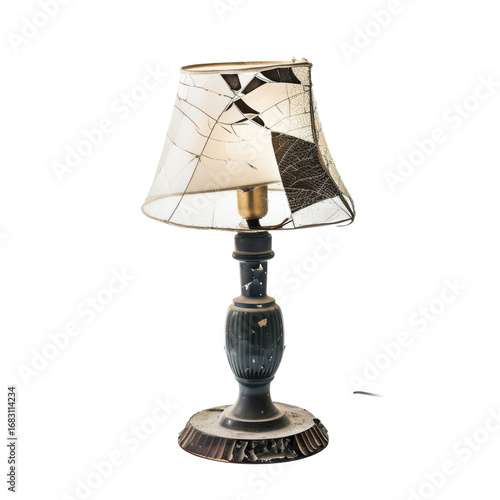 Antique table lamp with a damaged lampshade for restoration