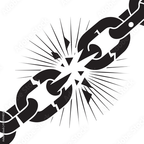 Broken chain symbolizing freedom and breaking barriers