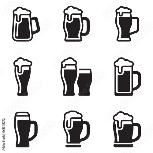 Set Beer vector icon sign symbol. Vector black silhouette. with white background