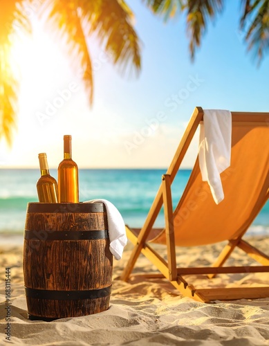 Tropical beach scene with chilled drinks