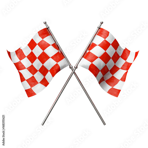 RED And Wirthe Two Checkered Racing Flags Crosse on transparent background