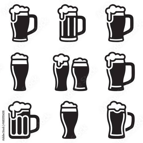 Set Beer vector icon sign symbol. Vector black silhouette. with white background