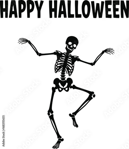 Dancing skeleton for happy halloween, a spooky and fun holiday celebration with a humorous and cartoonish character