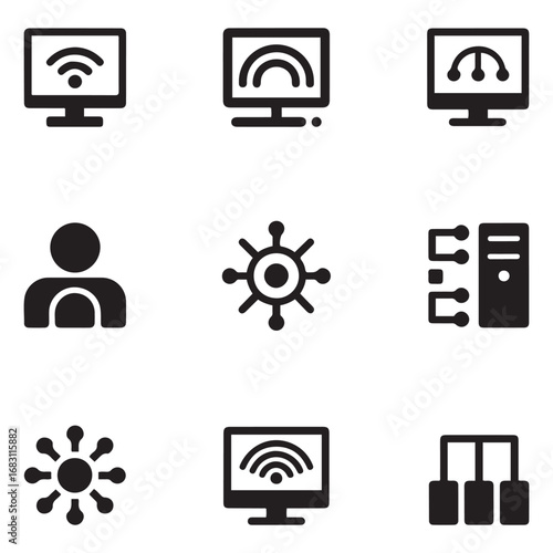 Set Computer network vector icon sign symbol. Vector black silhouette. with white background