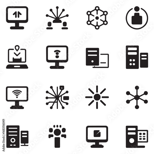 Set Computer network vector icon sign symbol. Vector black silhouette. with white background