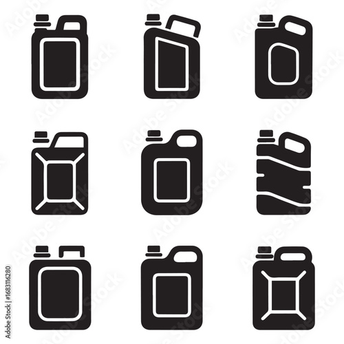 Set Jerrycan vector icon sign symbol. Vector black silhouette. with white background