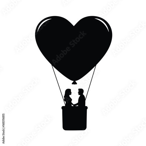 Couple holding hands in heart balloon love romance