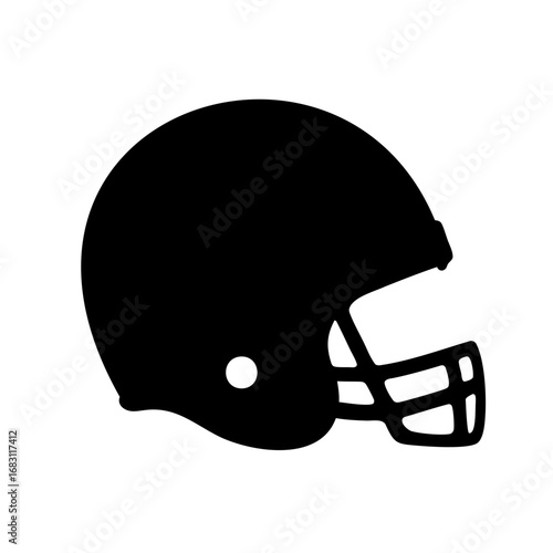 Black silhouette of an American football helmet, protective gear for sports