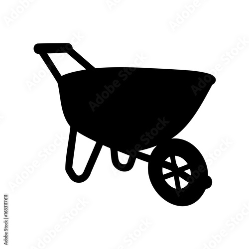 Solid black silhouette of a wheelbarrow tool for gardening and construction