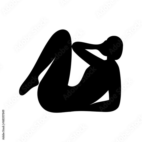 Silhouette of a woman doing crunches, abdominal exercise for fitness and health