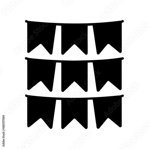 Festive Black Celebration Bunting Banner Garland Decoration Icon on White Background