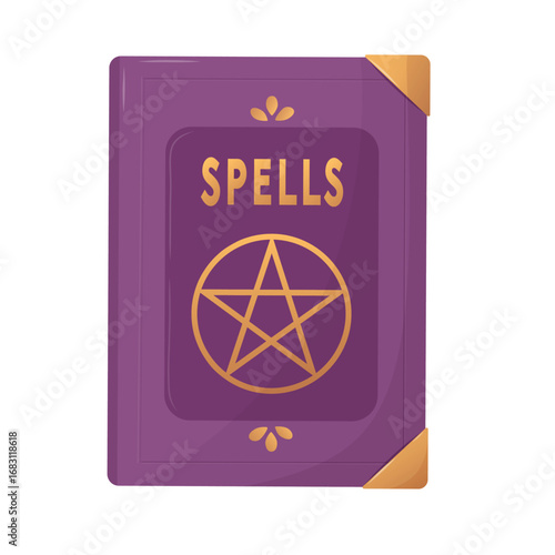 Book of spells and magic with a magical symbol, isolated on a white background. Vector cartoon illustration with a mystical atmosphere, perfect for Halloween, magical stories, and spellbook sets.