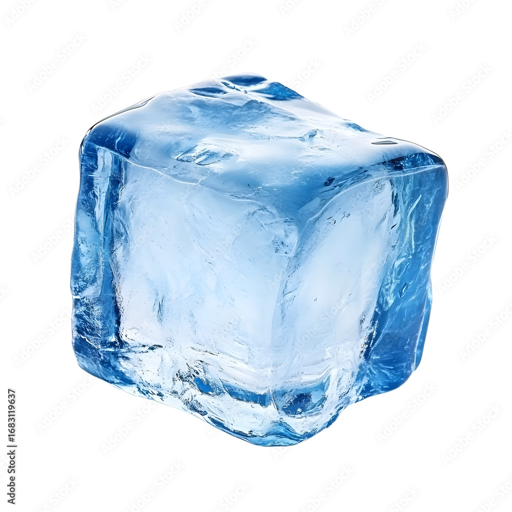Obraz premium Single Blue Ice Cube for Cold Drinks - Refreshing Beverage Concept