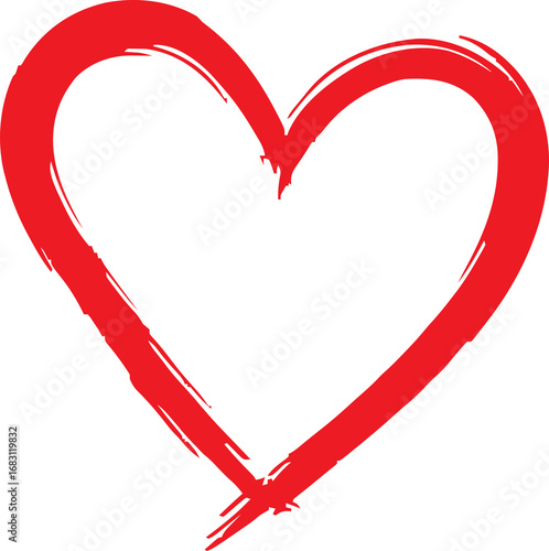 Expressive Red Brush Stroke Heart Outline - Hand-Drawn Grunge Love Symbol isolated on png, transparent background
