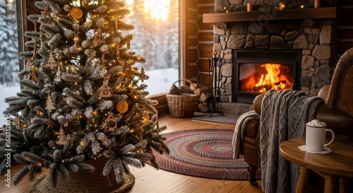 fireplace with christmas tree