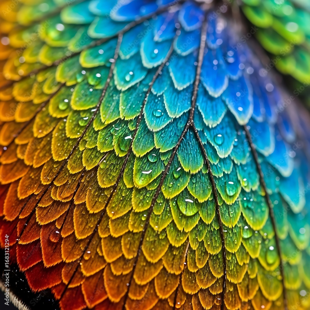 Obraz premium Closeup of a colorful butterfly wing with water droplets