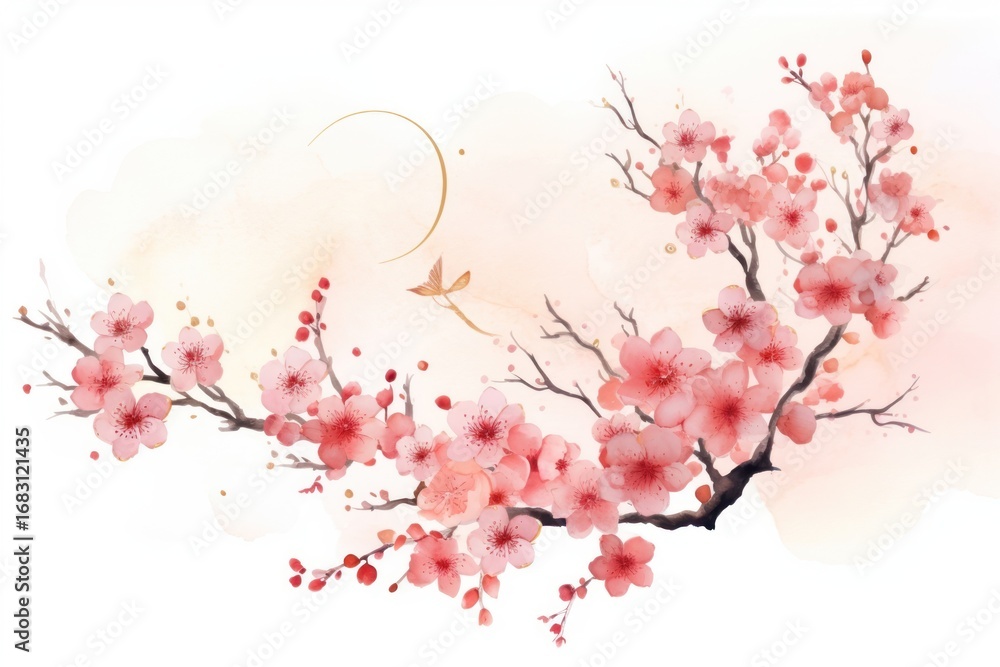 Fototapeta premium Cherry blossom drawing flower plant.