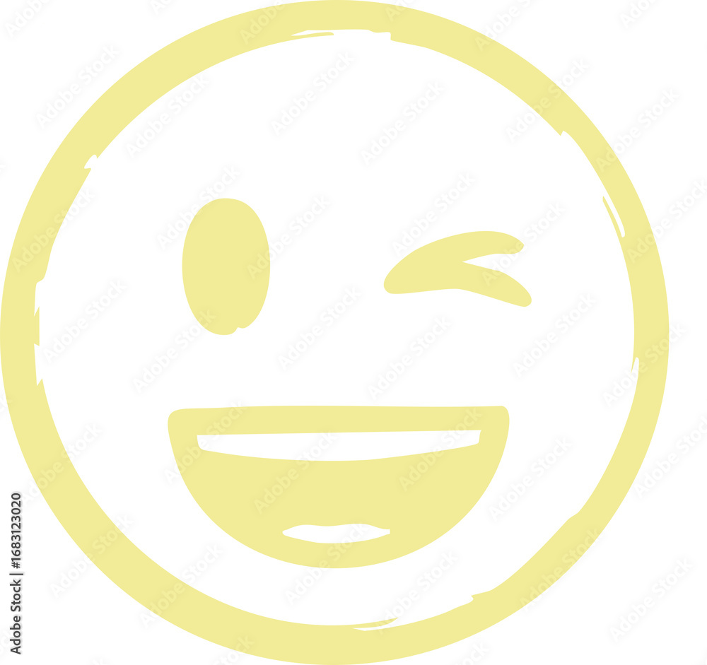 Obraz premium Hand-Drawn Winking Yellow Smiley Face Icon - Playful Emoji Expression Graphic isolated on png, transparent background