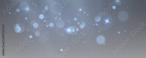 Christmas glowing bokeh confetti light and glitter texture overlay for your design. Festive sparkling blue dust png. Holiday powder dust for cards, invitations, banners, advertising.	
