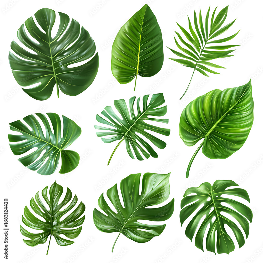 Fototapeta premium Exotic Tropical Leaf Decor Set Isolated on White Background