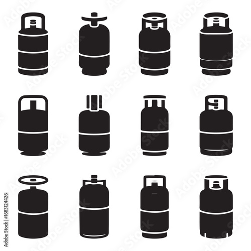 Set Gas cylinder vector icon sign symbol. Vector black silhouette. with white background