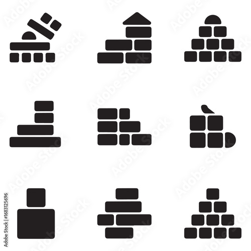 Set building blocks icon. Vector black silhouette. with white background