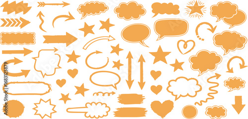 Vector Hand-Drawn Doodle Graphic Elements Collection: Arrows, Speech Bubbles, Stars, Hearts & More