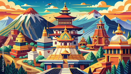 Kathmandu Valley in Nepal showcases majestic temples, palace squares, golden stupas, and vibrant artistry where traditional architecture harmonizes with sacred spiritual landscapes amidst the Himalaya