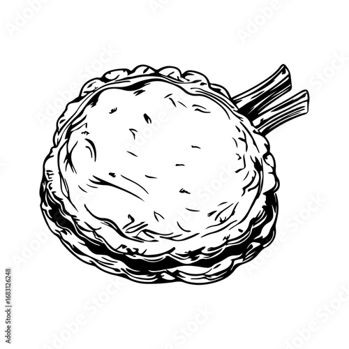 Black and White Pie Sketch – Hand-drawn dessert vector artwork ideal for use in cookbook designs, bakery posters, confectionery branding, food projects, and food packaging labels.