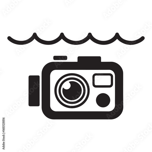 Action camera icon - black vector extreme video cam symbol in waterproof case. with white background