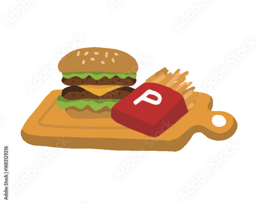 ハンバーガーとフライドポテトのシンプルイラスト