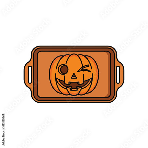 Vector illustration of halloween pumpkin jack o lantern on a tray for thanksgiving