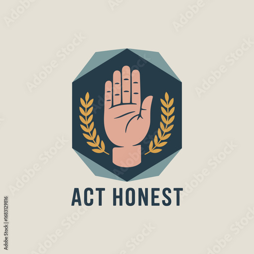 A stylized illustration of an open hand with the words act honest below symbolizing integrity truthfulness and ethical conduct