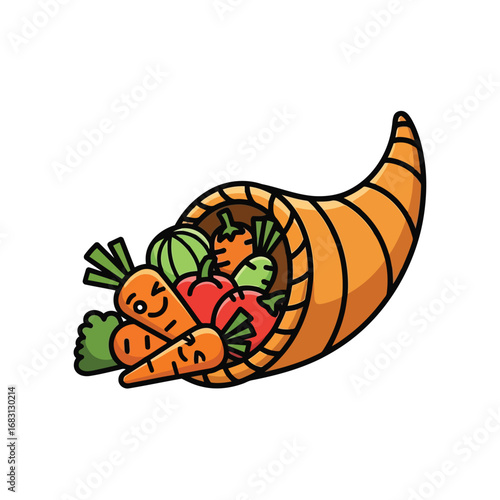 Vector illustration of cornucopia filled with fresh vegetables for thanksgiving
