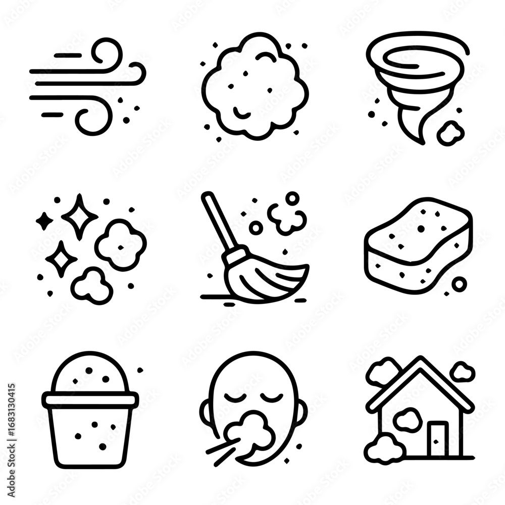 Cleaning Dust Wind Tornado Icons Set Graphic Design. Cleaning Dust Wind Tornado Icons Set Graphic Design.