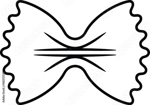 Simple outline drawing of a farfalle bow tie pasta shape