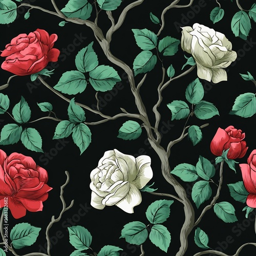 Decorative seamless floral wallpaper pattern roses and vines elegant vintage inspired background for textiles