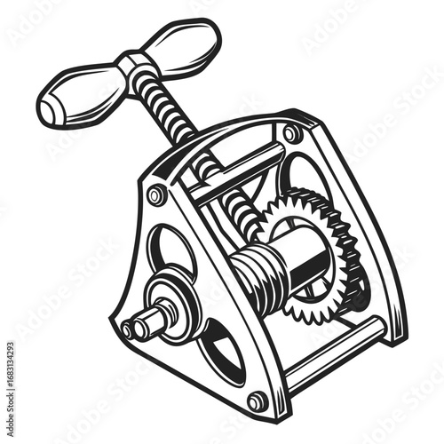 Hand operated winch mechanism with gears