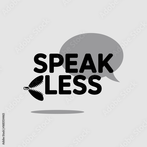 Speak less message with speech bubble and abstract leaf symbol representing silence and thoughtful communication