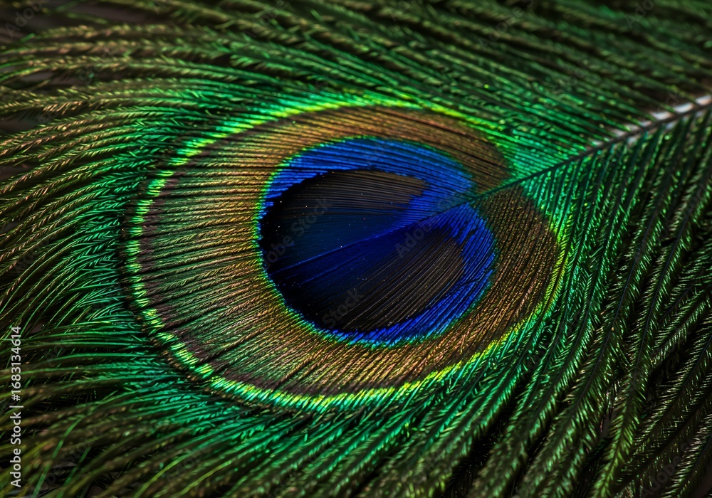 Fototapeta premium Close up of a vibrant peacock feather eye pattern