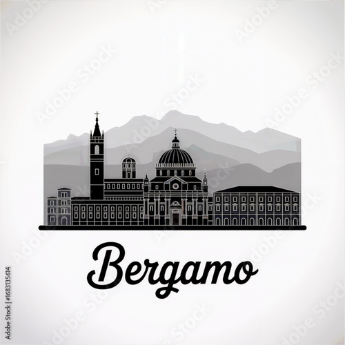 Bergamo Italy Skyline Silhouette — Historic Hilltop Lombard City Vector Illustration