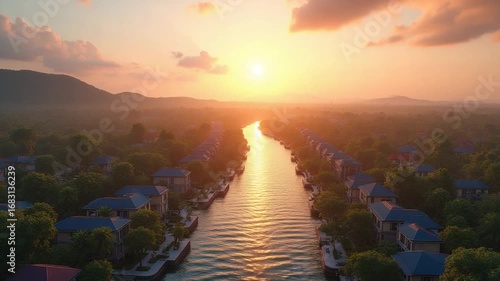 Wallpaper Mural Sunset town in Phu Quoc island, Vietnam. Fast being developed European city copy. Amazing future resort, Kien Giang province Torontodigital.ca