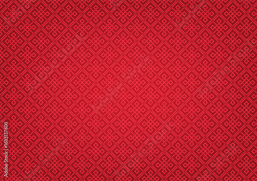 Traditional square Chiness style pattern on red background.