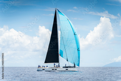 Obraz na plátně Performance Sailing yacht racing in Antigua Sailing Week in the caribbean, with