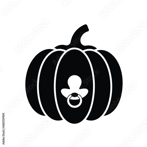 Black pumpkin with pacifier icon white baby